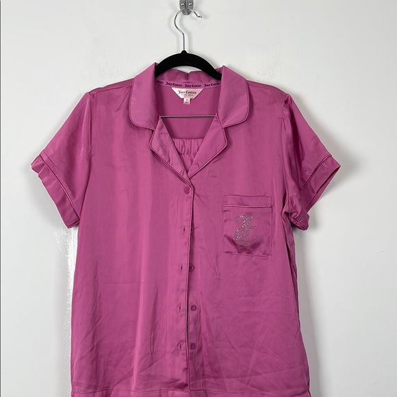 Juicy Couture Women's M Satin Pink Barbiecore Button Down Lounge Pajama Set - Picture 3 of 15